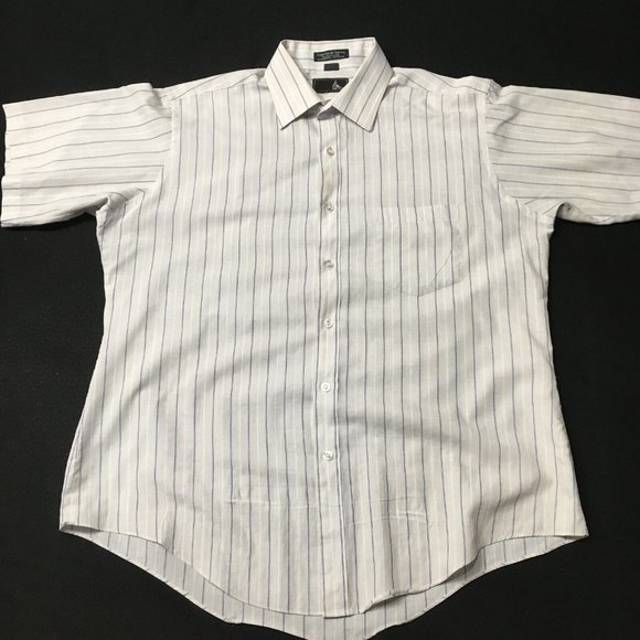 Vintage KETCH Short Sleeve Button Up Shirt Men's 16. beige Striped Single Needle - Picture 1 of 10